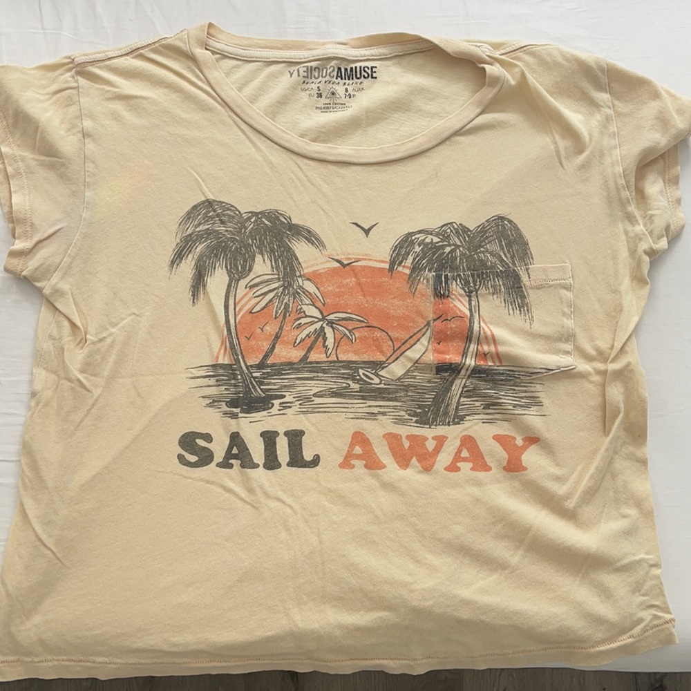 Amuse Society Cream "Sail Away" Graphic Tee with Orange Accent